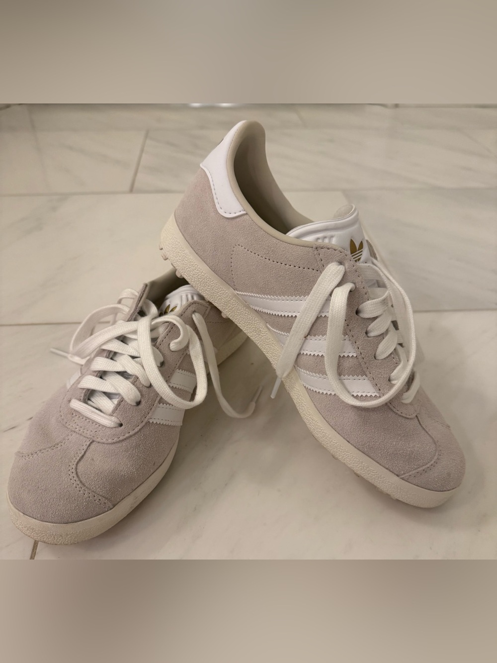 adidas Originals Gazelle Spikeless Golf Shoes - Alumina/White/Gold Metallic